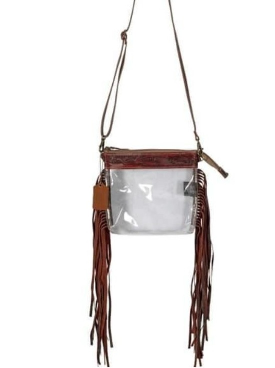 Myra Bag Handbags - Clear Fringe Crossbody Bag in Brown